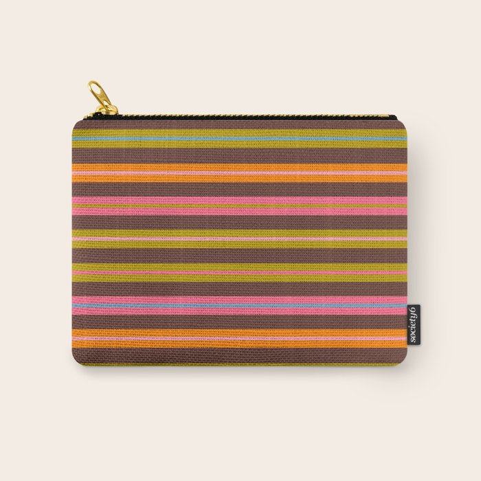 Eclectic Double Stripes Colorful Pattern with Brown Carry All Pouch Gallery Image 1