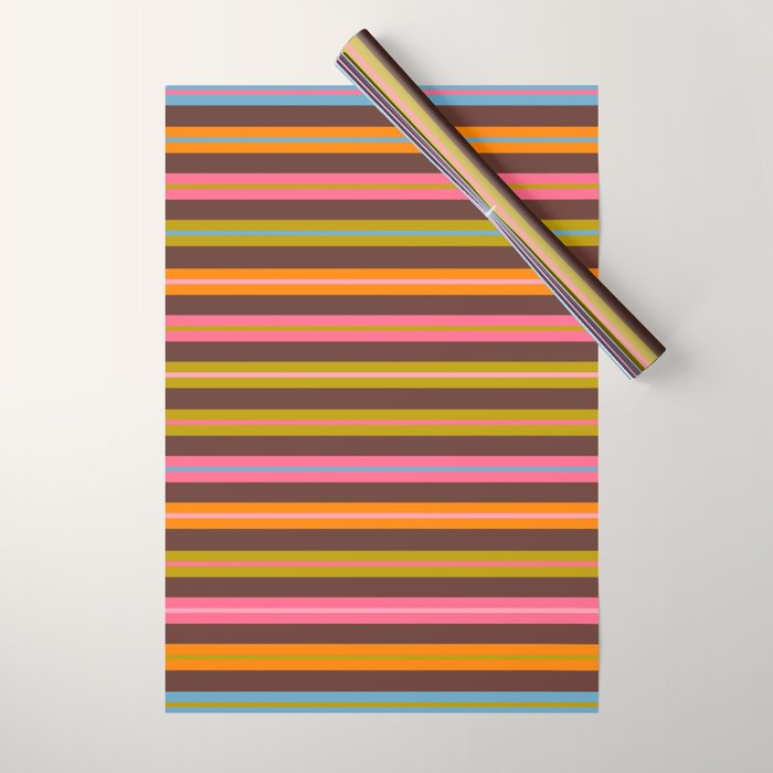 Eclectic Double Stripes Colorful Pattern with Brown Wrapping Paper Gallery Image 1