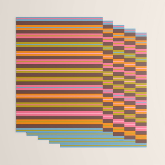 Eclectic Double Stripes Colorful Pattern with Brown Wrapping Paper Gallery Image 3