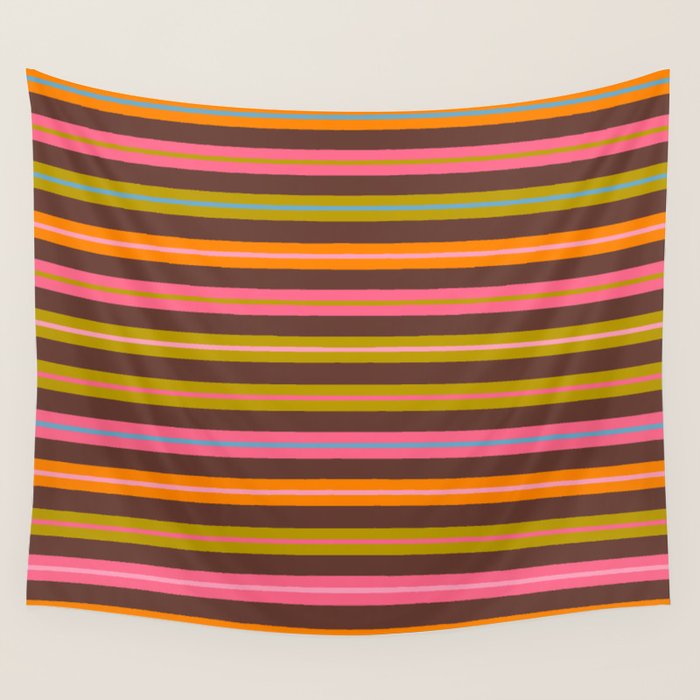 Eclectic Double Stripes Colorful Pattern with Brown Wall Tapestry Gallery Image 4