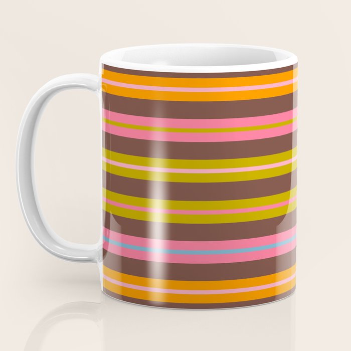 Eclectic Double Stripes Colorful Pattern with Brown Coffee Mug Gallery Image 3