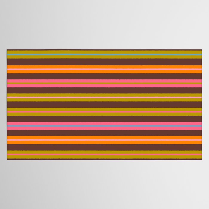 Eclectic Double Stripes Colorful Pattern with Brown Tablecloth Gallery Image 2