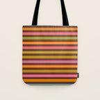 Eclectic Double Stripes Colorful Pattern with Brown Tote Bag Gallery Image 1
