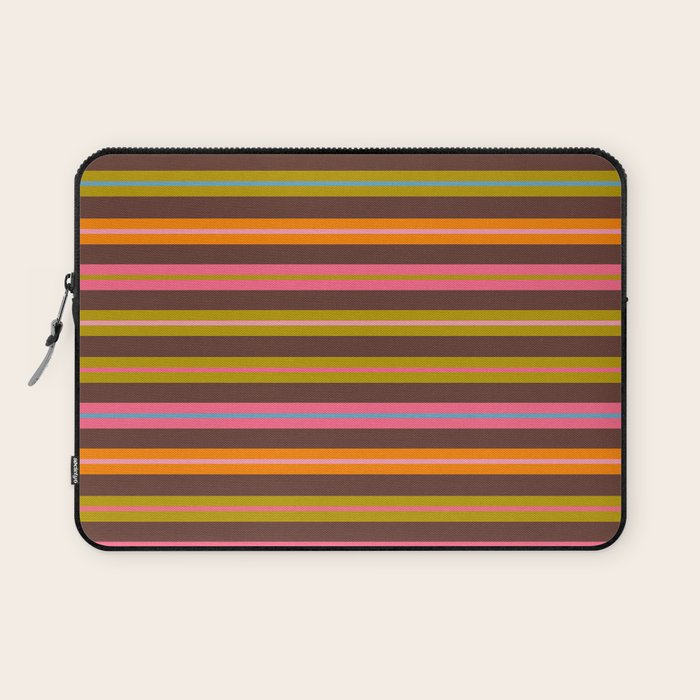 Eclectic Double Stripes Colorful Pattern with Brown Laptop Sleeve Gallery Image 1