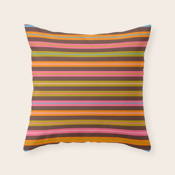Eclectic Double Stripes Colorful Pattern with Brown Throw Pillow Gallery Image 6