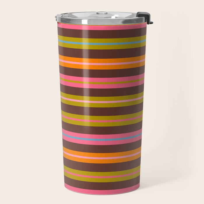 Eclectic Double Stripes Colorful Pattern with Brown Travel Mug Gallery Image 2