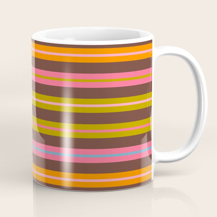 Eclectic Double Stripes Colorful Pattern with Brown Coffee Mug Gallery Image 1