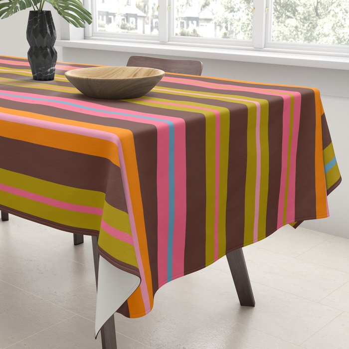 Eclectic Double Stripes Colorful Pattern with Brown Tablecloth Gallery Image 3