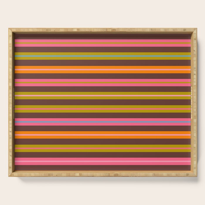 Eclectic Double Stripes Colorful Pattern with Brown Serving Tray Gallery Image 1