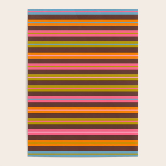 Eclectic Double Stripes Colorful Pattern with Brown Poster Gallery Image 1