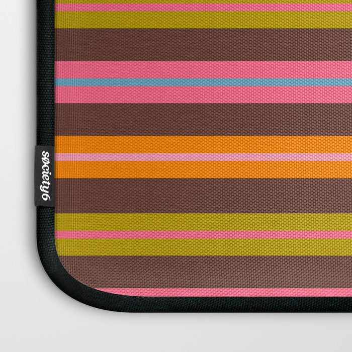 Eclectic Double Stripes Colorful Pattern with Brown Laptop Sleeve Gallery Image 3