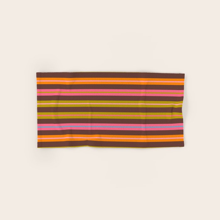 Eclectic Double Stripes Colorful Pattern with Brown Bath Towel Gallery Image 1