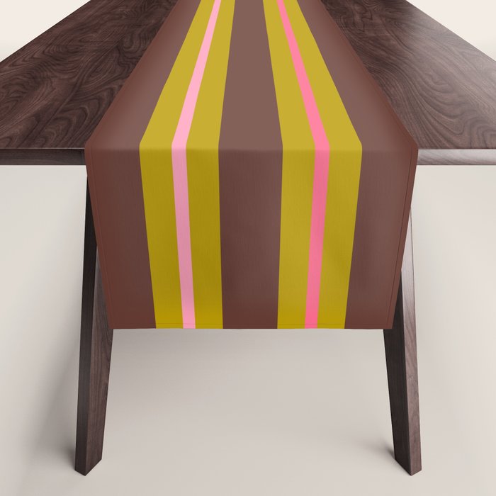 Eclectic Double Stripes Colorful Pattern with Brown Table Runner Gallery Image 1