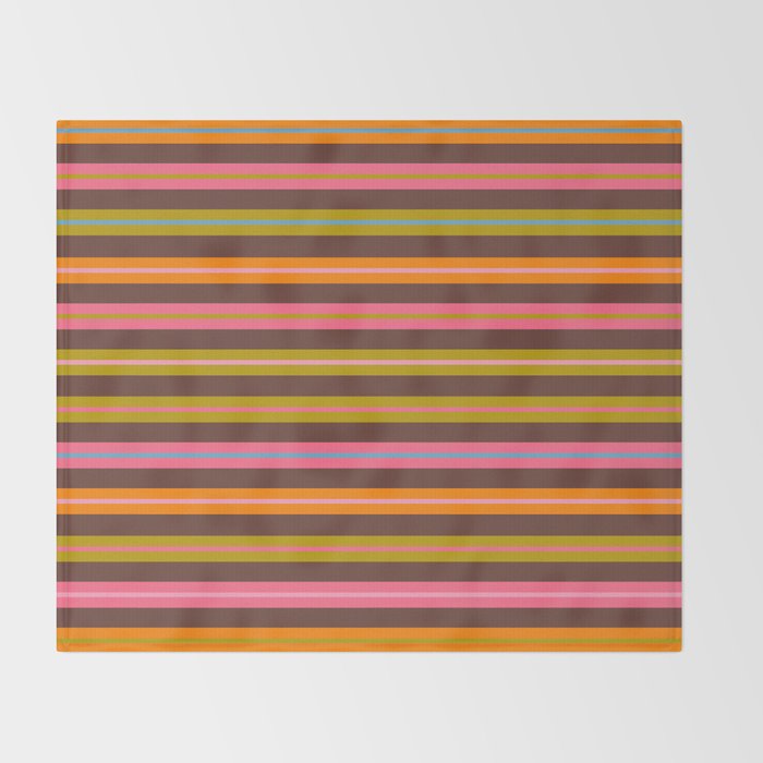 Eclectic Double Stripes Colorful Pattern with Brown Throw Blanket Gallery Image 2