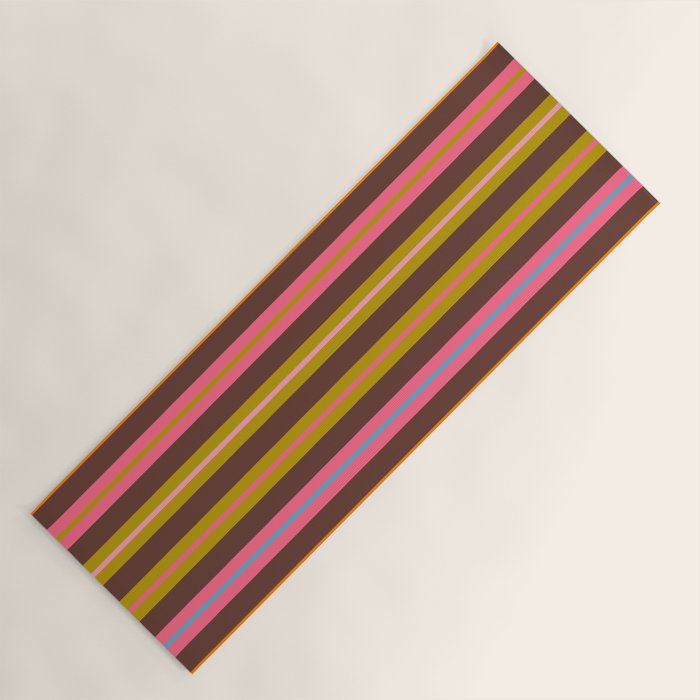 Eclectic Double Stripes Colorful Pattern with Brown Yoga Mat Gallery Image 1