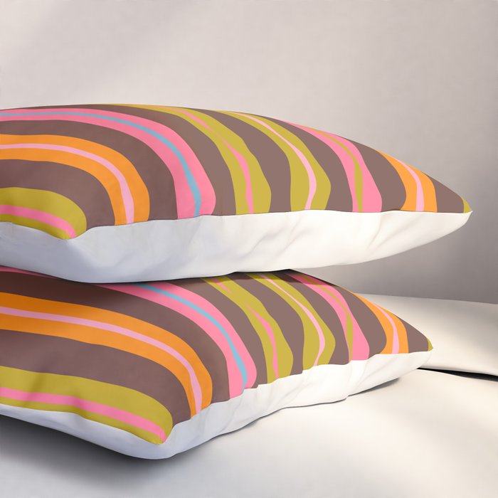 Eclectic Double Stripes Colorful Pattern with Brown Pillow Sham Gallery Image 3