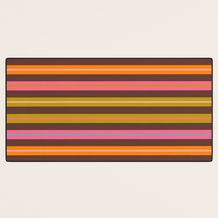 Eclectic Double Stripes Colorful Pattern with Brown Desk Mat Gallery Image 3