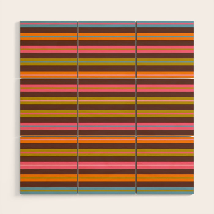 Eclectic Double Stripes Colorful Pattern with Brown Wood Wall Art Gallery Image 1