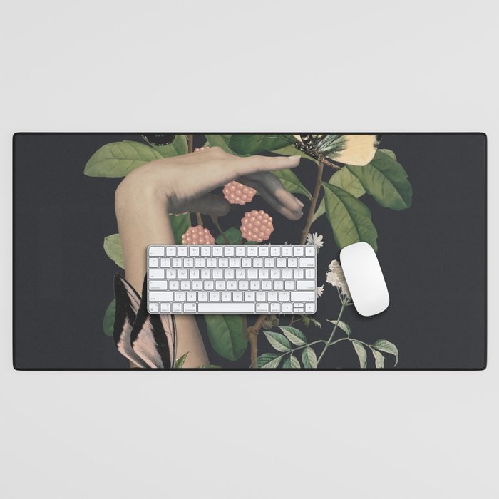 Minimal Collage/ Hand, Plants and Butterflies 5 Desk Mat Gallery Image 1