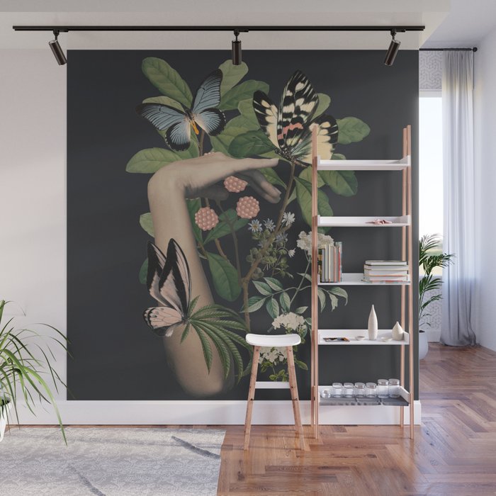 Minimal Collage/ Hand, Plants and Butterflies 5 Wall Mural Gallery Image 1
