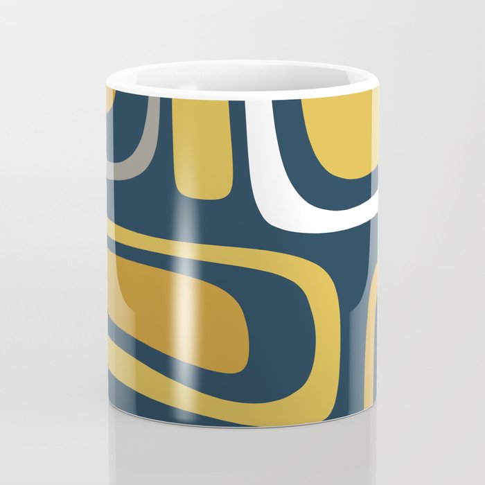 Palm Springs Mid-Century Modern Abstract Pattern in Light and Dark Mustard, Gray, and White on Navy Blue Coffee Mug Gallery Image 4