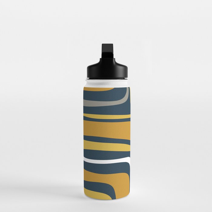 Palm Springs Mid-Century Modern Abstract Pattern in Light and Dark Mustard, Gray, and White on Navy Blue Water Bottle Gallery Image 3