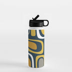 Palm Springs Mid-Century Modern Abstract Pattern in Light and Dark Mustard, Gray, and White on Navy Blue Water Bottle Gallery Image 1