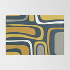 Palm Springs Mid-Century Modern Abstract Pattern in Light and Dark Mustard, Gray, and White on Navy Blue Rug Gallery Image 2