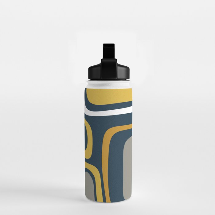 Palm Springs Mid-Century Modern Abstract Pattern in Light and Dark Mustard, Gray, and White on Navy Blue Water Bottle Gallery Image 2