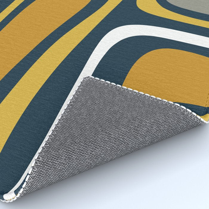Palm Springs Mid-Century Modern Abstract Pattern in Light and Dark Mustard, Gray, and White on Navy Blue Rug Gallery Image 4