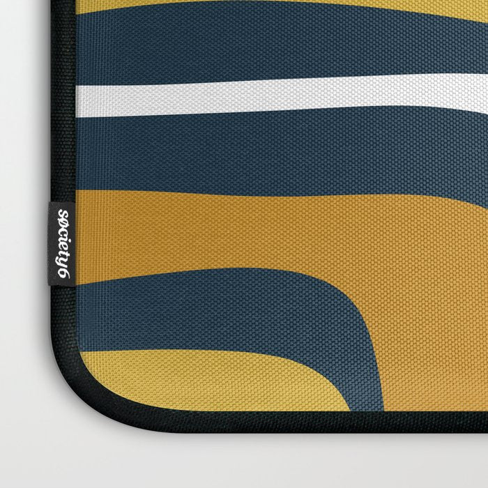 Palm Springs Mid-Century Modern Abstract Pattern in Light and Dark Mustard, Gray, and White on Navy Blue Laptop Sleeve Gallery Image 3