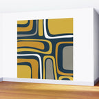 Palm Springs Mid-Century Modern Abstract Pattern in Light and Dark Mustard, Gray, and White on Navy Blue Wall Mural Gallery Image 2