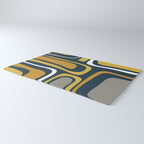 Palm Springs Mid-Century Modern Abstract Pattern in Light and Dark Mustard, Gray, and White on Navy Blue Rug Gallery Image 3