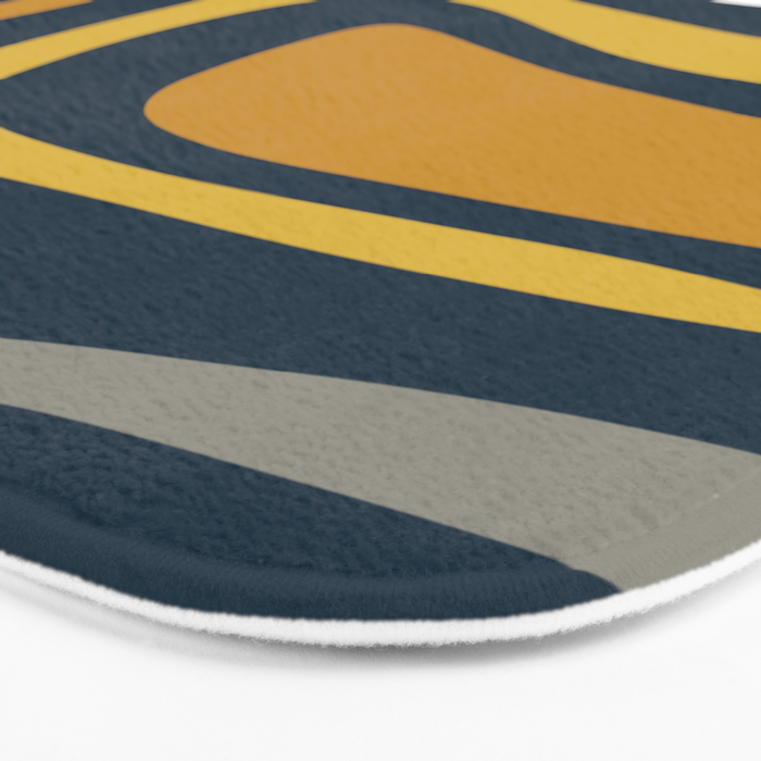 Palm Springs Mid-Century Modern Abstract Pattern in Light and Dark Mustard, Gray, and White on Navy Blue Bath Mat Gallery Image 3