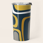 Palm Springs Mid-Century Modern Abstract Pattern in Light and Dark Mustard, Gray, and White on Navy Blue Travel Mug Gallery Image 2