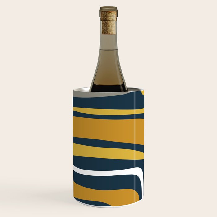 Palm Springs Mid-Century Modern Abstract Pattern in Light and Dark Mustard, Gray, and White on Navy Blue Wine Chiller Gallery Image 2