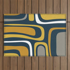Palm Springs Mid-Century Modern Abstract Pattern in Light and Dark Mustard, Gray, and White on Navy Blue Outdoor Rug Gallery Image 1