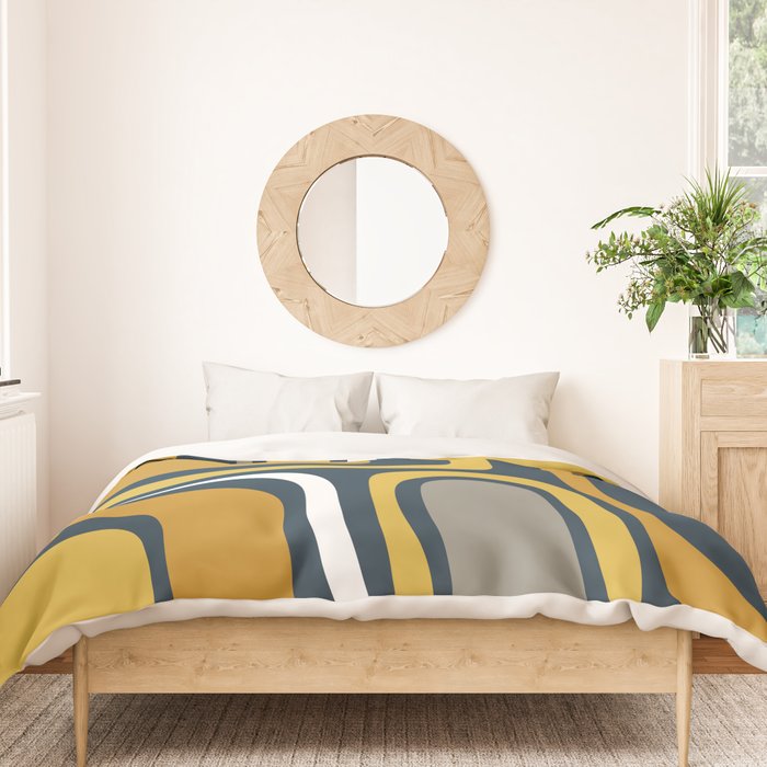 Palm Springs Mid-Century Modern Abstract Pattern in Light and Dark Mustard, Gray, and White on Navy Blue Duvet Cover Gallery Image 3