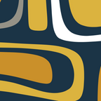 Palm Springs Mid-Century Modern Abstract Pattern in Light and Dark Mustard, Gray, and White on Navy Blue Coffee Mug Gallery Image 2