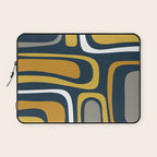Palm Springs Mid-Century Modern Abstract Pattern in Light and Dark Mustard, Gray, and White on Navy Blue Laptop Sleeve Gallery Image 1