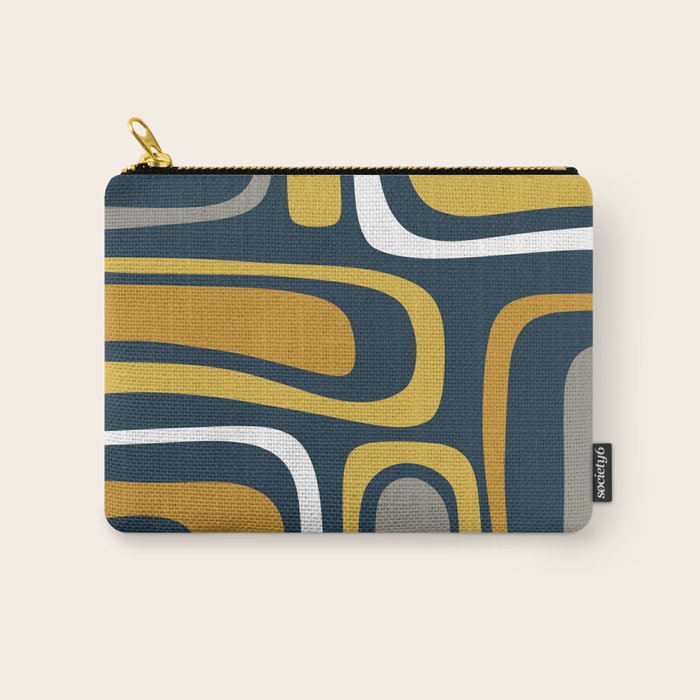 Palm Springs Mid-Century Modern Abstract Pattern in Light and Dark Mustard, Gray, and White on Navy Blue Carry All Pouch Gallery Image 1