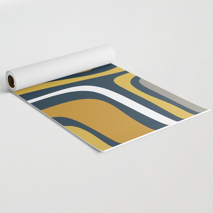 Palm Springs Mid-Century Modern Abstract Pattern in Light and Dark Mustard, Gray, and White on Navy Blue Yoga Mat Gallery Image 2