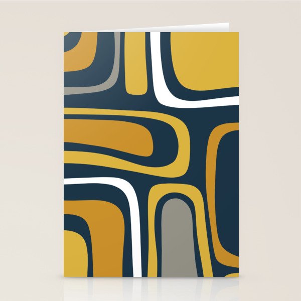 Palm Springs Mid-Century Modern Abstract Pattern in Light and Dark Mustard, Gray, and White on Navy Blue Stationery Card Gallery Image 2