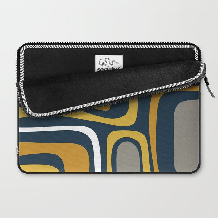 Palm Springs Mid-Century Modern Abstract Pattern in Light and Dark Mustard, Gray, and White on Navy Blue Laptop Sleeve Gallery Image 2