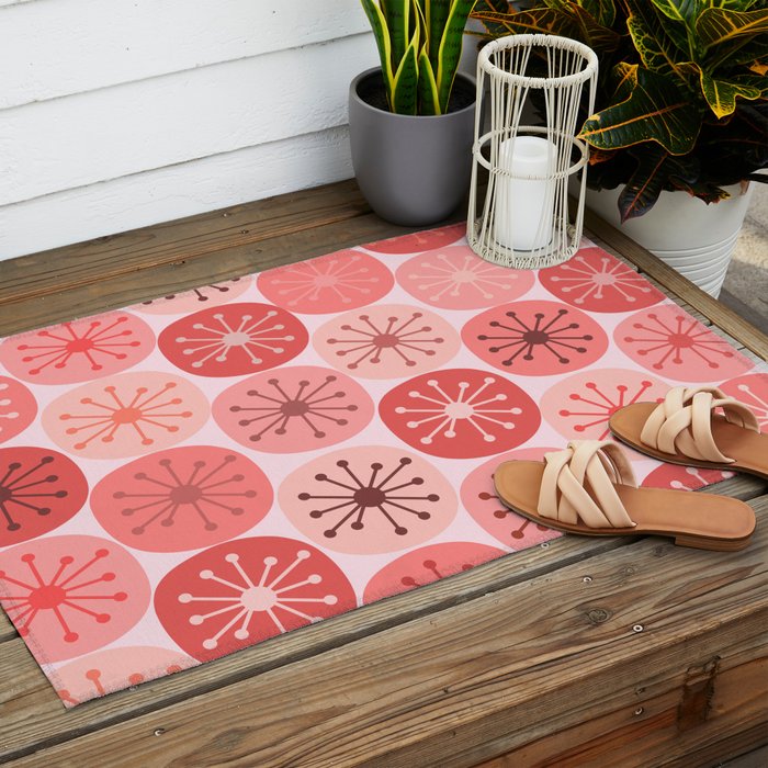 Atomic Dots Midcentury Modern Space Age Pattern in Blush Pink Tones Outdoor Rug Gallery Image 2