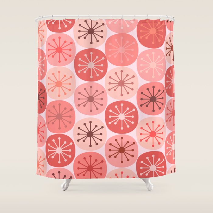 Atomic Dots Midcentury Modern Space Age Pattern in Blush Pink Tones Shower Curtain Gallery Image 1