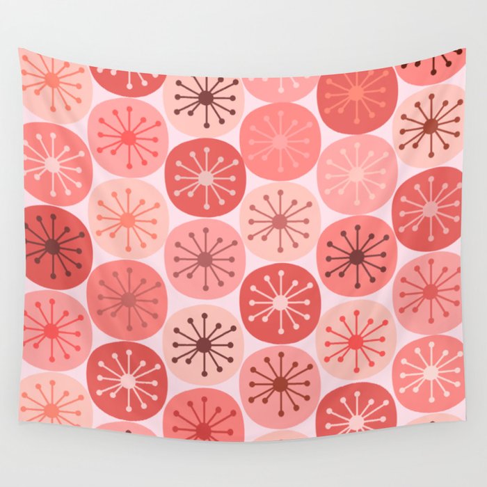Atomic Dots Midcentury Modern Space Age Pattern in Blush Pink Tones Wall Tapestry Gallery Image 4