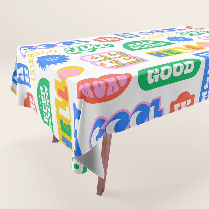 Retro funny sticker quote label pattern Tablecloth Gallery Image 1