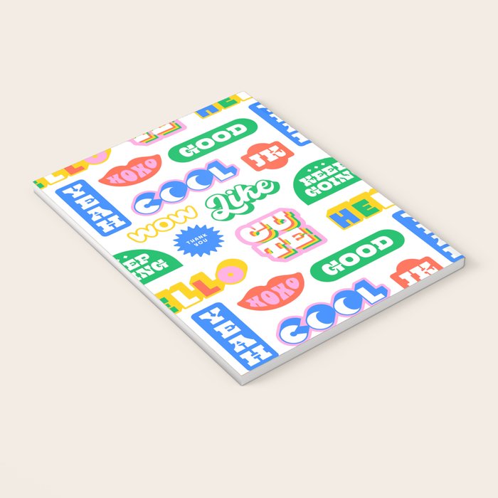 Retro funny sticker quote label pattern Notebook Gallery Image 3
