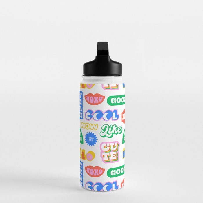 Retro funny sticker quote label pattern Water Bottle Gallery Image 3